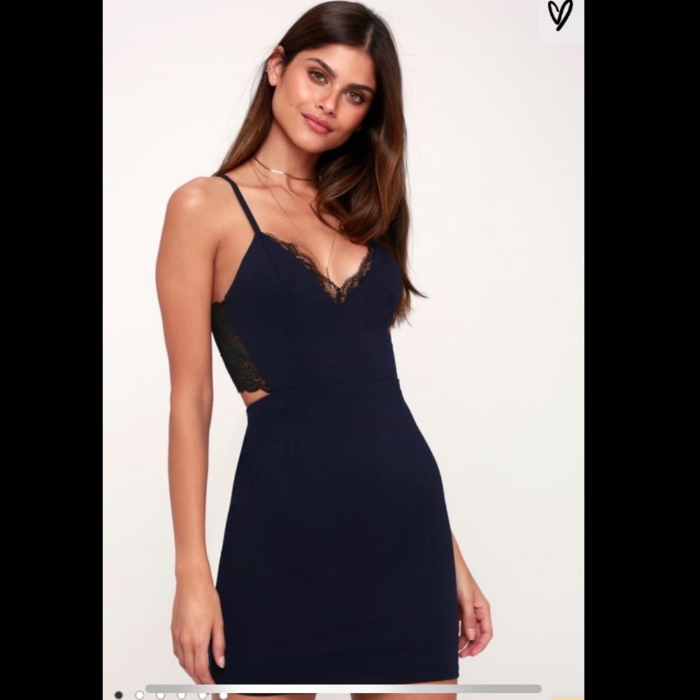 Navy mini dress with cut out lace back